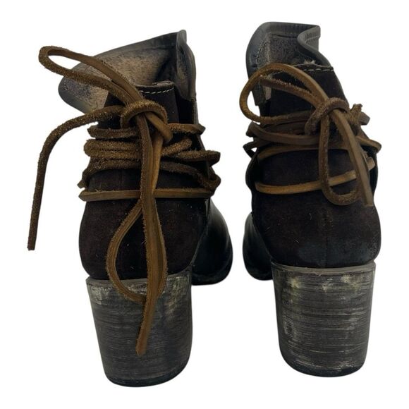 Freebird By Steven Size 9 Casey Ankle Lace Tie Booties Boots Brown Leather - Picture 4 of 7